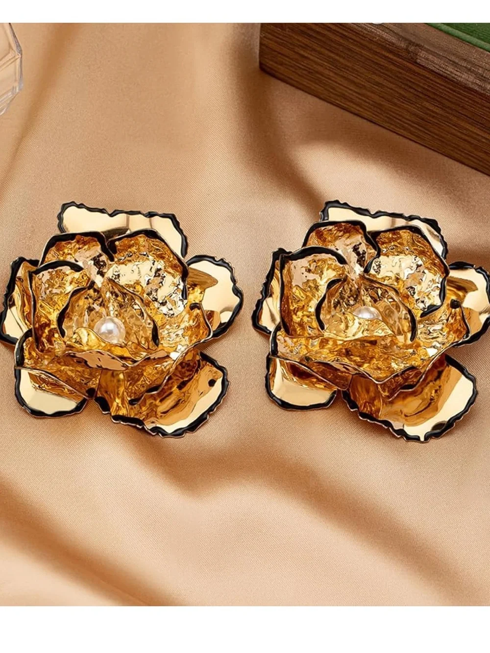 Zara Gold Floral Statement Earrings with Pearl